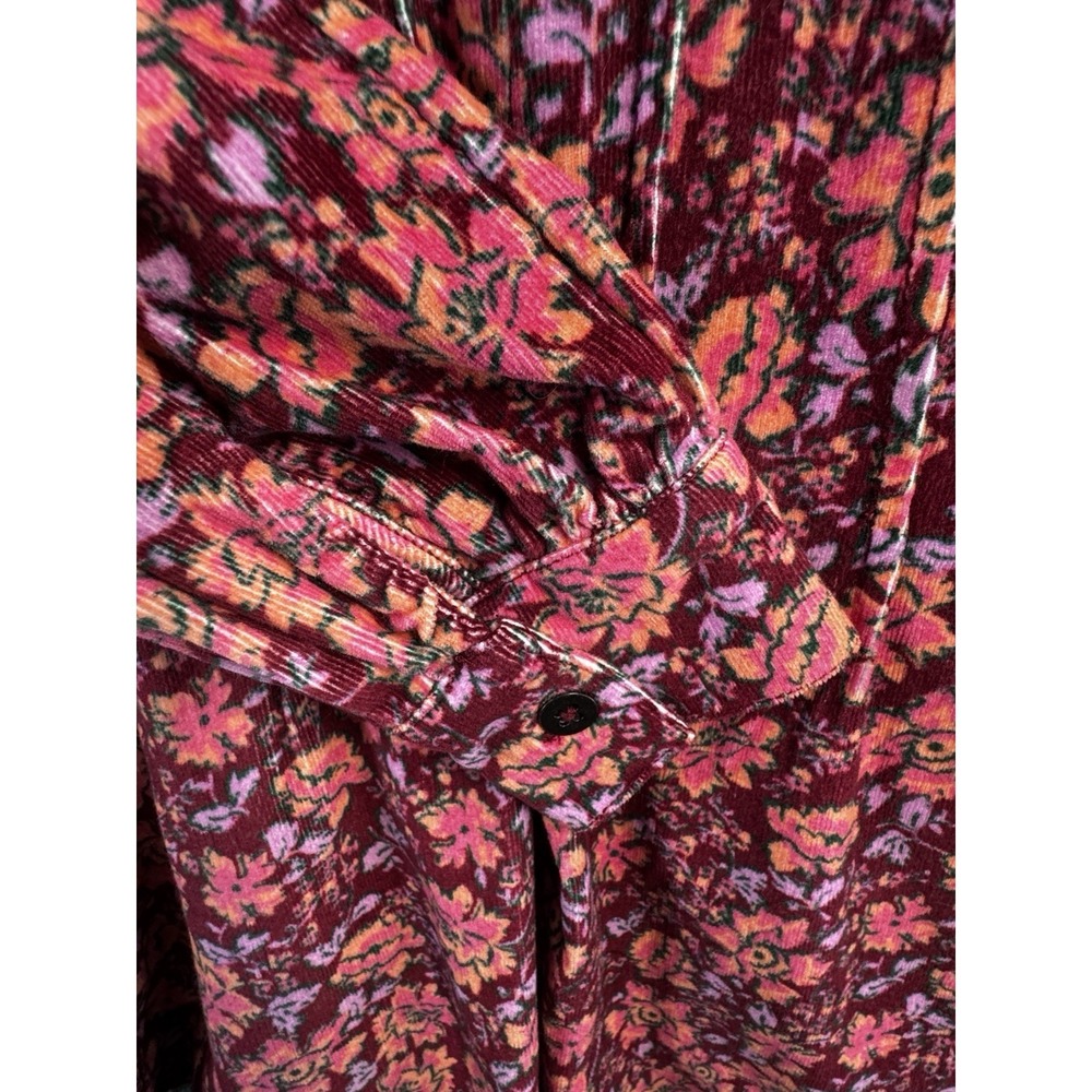 Free People NWT Floral Corduroy Mini Dress Size 2 Berry Plum Button Front Boho - Picture 8 of 14